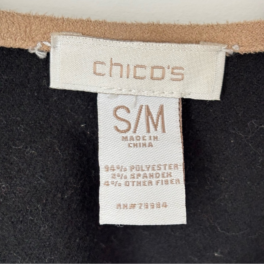 Chico's Elegant Black Cape with Camel Edging Size S/M Oversized - Picture 3 of 10